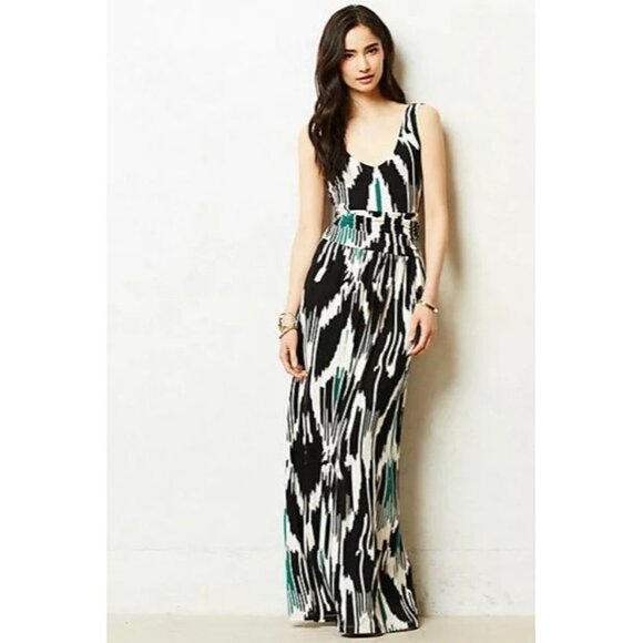 Anthropologie Vanessa Virginia Size S Black & White Talassemtane Ikat Maxi Dress - Picture 2 of 16